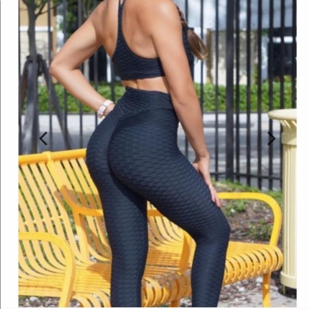 New! Black Brazilian Butt Scrunch Honeycomb Leggings